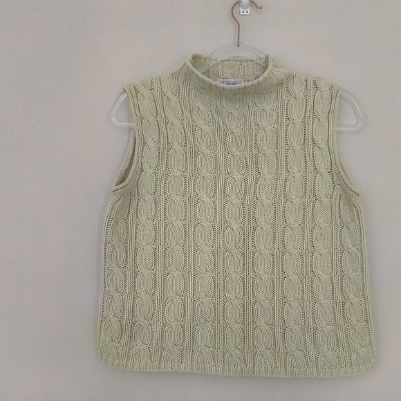 Jeanne Pierre Green Cable Knit Sleeveless Sweater 100% Cotton - Picture 1 of 5
